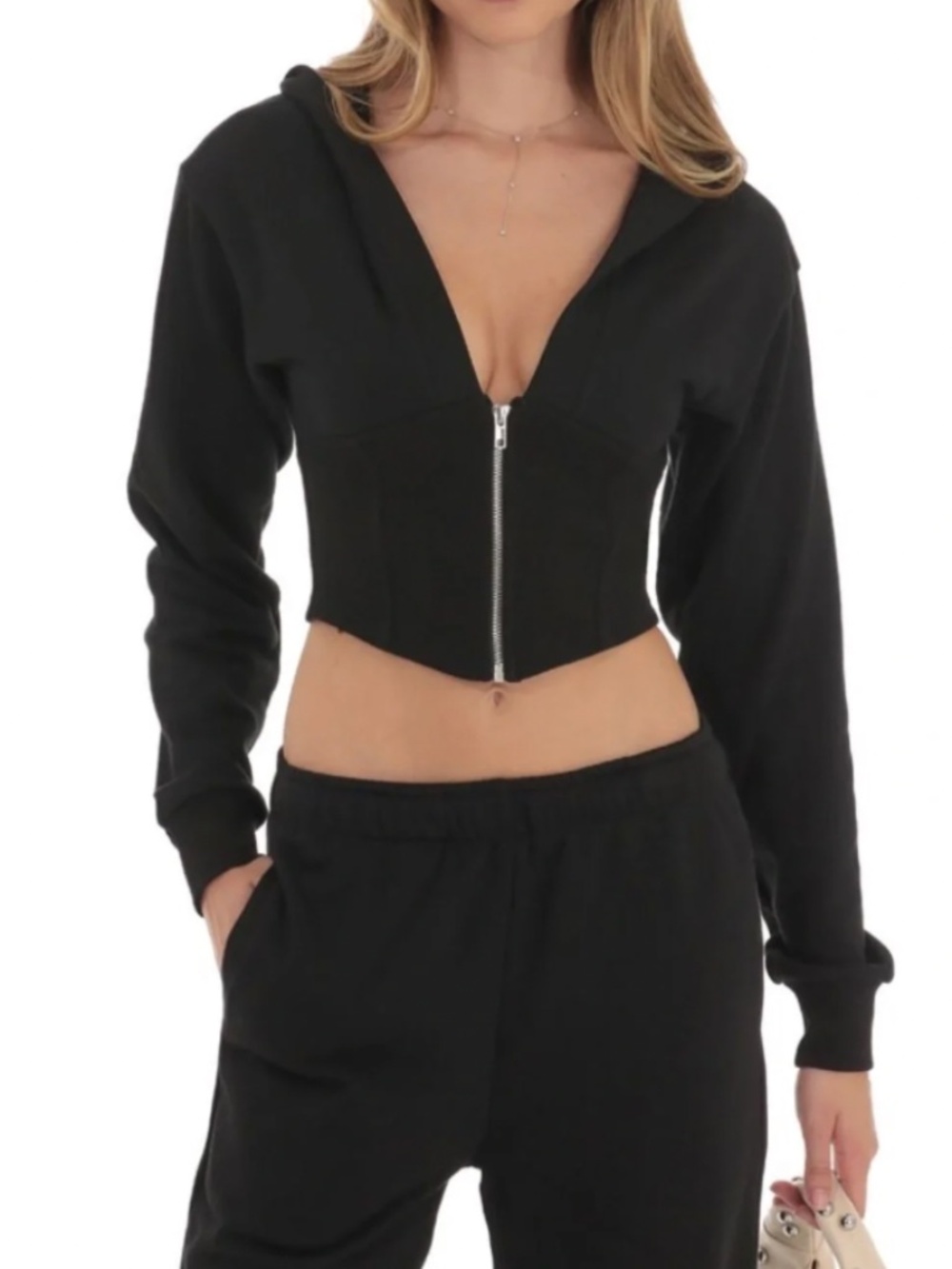 Lucy In The Sky Black Cropped Pointed Hoodie